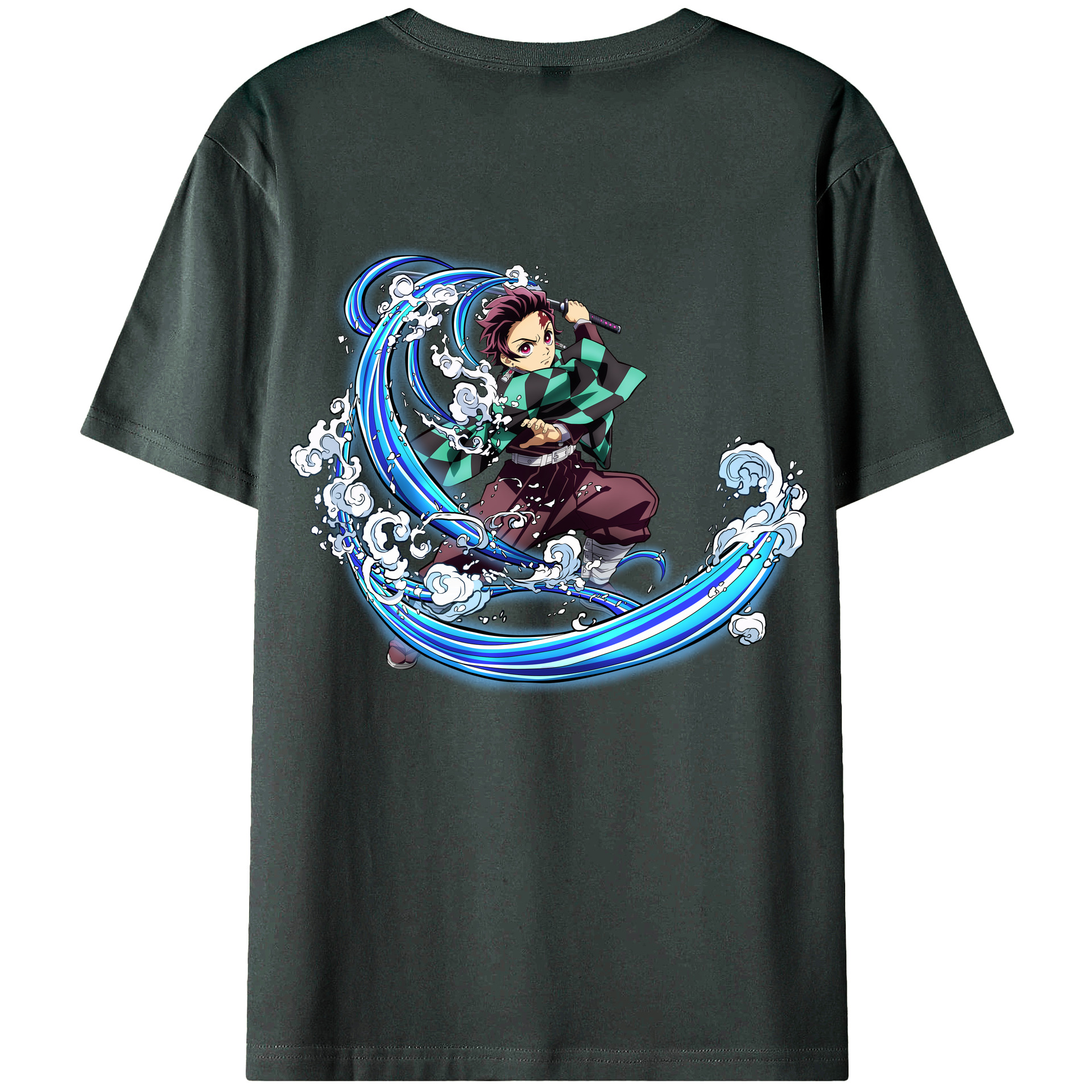 （画像用） 鬼滅の刃 竈門 炭治郎／かまど たんじろう Kamado Tanjirou 綿100％ メンズ半袖Tシャツ（バックプリント） 通気性